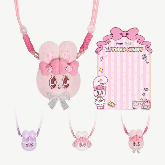 NEW! Esther Bunny Daily Outings Series Plush Phone Clip: Cream Bunny / Ribbon Bunny / Lavender Bunny